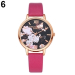 Moda Feminina 3D Dial Flor Pulseira De Couro Falso De Quartzo Analógico Relógio De Pulso Jóias