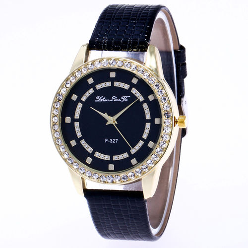 Moda Feminina Elegante Leather Strap Diamante Artificial Quartz Relógio de Pulso do Presente do Ornamento