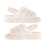 Moda Feminina Faux Fur Elastic Band Anti Slip Platform Sandals Chinelos De Dedo Do Pé Aberto