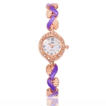 Moda Feminina Rhinestone Round Dial Leaf Linked Thin Strap Relógio De Pulso De Quartzo