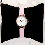 Moda Feminina Slim Faux Leather Band Rhinestone Dial Quartz Analog Wrist Watch