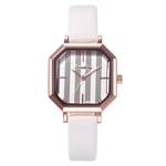 Moda Feminina Stripe Octagon Dial Pulseira De Couro Falso Relógio De Pulso De Quartzo Analógico