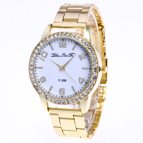 Moda Mulheres de Ouro Aço Strap Quartz Relógio de Pulso Concise Casual Presente do Ornamento