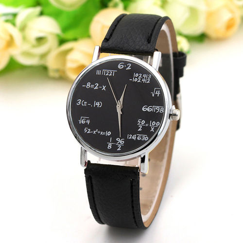 Moda Relógio de Quartzo Math Formula Rodada Dial Pu Leather Wrist Casual Relógios Homens e Mulheres
