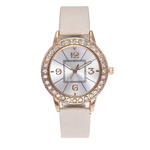 Moda Rhinestone Faux Leather Band Round Dial Mulheres De Quartzo Analógico Relógio De Pulso