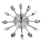 Moderno e exclusivo de alumínio colher garfo relógio talheres cozinha relógio de parede prata