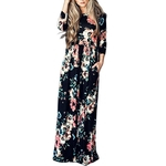 Mulheres Summer Long Sleeve impressão floral Grande vestido Hem