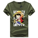 Padrão Homens Mulheres dos desenhos animados Luffy gola redonda soltas camiseta manga curta para estudante do adolescente