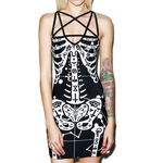New Mulher de esqueleto Impressão Sexy vestido fino tiras cruzadas traseira aberta Vestidos curtos BODYCON