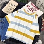 REM Mulher do verão Curto Midriff-descobrindo Tops camisa listrada T-shirt Jacket and T-shirt
