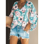 Mulher ocasional solta Puff mangas Tops Moda shirt