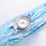 Women Fine Leather Band Winding Analog Quartz Movement Wrist Watch