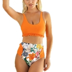 Mulheres Bikini Duas peças Swimsuit Laranja Bra Floral Cueca Swimwear Lady Beachwear