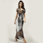Mulheres Casual Beach Dress V Collar Vestido Printing Ice Silk Bohemian Cooling