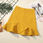 Mulheres Casual cor Sólida cintura alta Founcing Segurança estiramento Algodão Fishtail Skirt