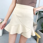 Mulheres Casual cor sólida cintura alta Founcing Segurança Stretch algodão Fishtail Skirt