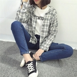 Mulheres Casual Plaid manga comprida solta Blusa Ladies Dress