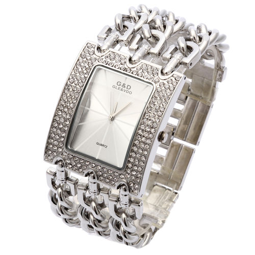 Mulheres de Aço relógio de quartzo moda Cristal Embutidos relógio de pulso Lady
