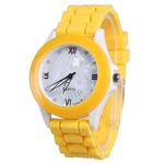 Mulheres de borracha de silicone Jelly Gel Quartz Casual Sports rel¨®gio de pulso Amarelo