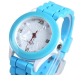 Mulheres de borracha de silicone Jelly Gel Quartz Casual Sports rel¨®gio de pulso azul claro