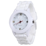 Mulheres de borracha de silicone Jelly Gel Quartz Casual Sports rel¨®gio de pulso Branco