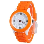 Mulheres de borracha de silicone Jelly Gel Quartz Casual Sports rel¨®gio de pulso Laranja