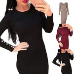 Mulheres De Inverno Cor Sólida De Malha Manga Longa O Pescoço Sexy Bodycon Vestido Midi