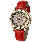 Mulheres de luxo Relógio Giratório feminino Moda Strass Vestido Relógios Relógio de Alta Qualidade pulseira de Couro Girar Flores o Presente para o Amante