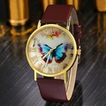 Mulheres de pulso de quartzo numerais romanos borboleta moda Dial Faux Leather Assista