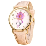 Mulheres Dream Catcher Rodada Dial Faux Leather Strap Analógico Relógio De Pulso De Quartzo