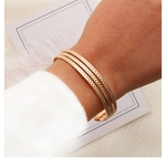 Mulheres Elegante Simples Multilayer listrado Abrir Pulseira Boca