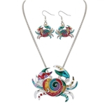 Mulheres elegantes \\ 's Colar + brincos jogo colorido esmalte Crab Pendant & Eardrops