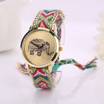 Mulheres Elephant Pattern tecida Rope Banda Pulseira Quartz Dial Watch CO