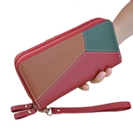 Mulheres Faux Leather Dual Zipper Purse Wallet Cartão Telefone Pocket Holder Wristlet