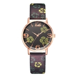 Mulheres Faux Leather Strap Flower Pattern Round Dial Analógico Relógio De Pulso De Quartzo