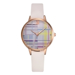 Mulheres Faux Leather Strap Multicolor Stripe Round Dial Analógico Relógio De Pulso De Quartzo