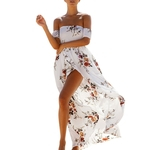 Mulheres Floral Impresso Beach Dress Sexy vestido tubo fenda longa vestido elegante