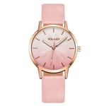 Mulheres Gradient relógio de quartzo Flor PU Leather Strap Analog Pin Buckle Relógio de pulso Casual