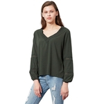 Mulheres Lace V-colar blusa de mangas compridas Primavera Casual e Outono oco Pullover Top