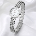 Mulheres Moda Alloy Dial Quartz Analog Rhinestone Bracelet rel¨®gio de pulso