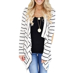 Mulheres Moda Costura Striped Cardigan manga comprida Tops Overcoat Casual