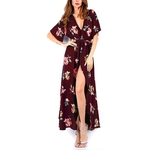 Mulheres Moda elegante Impresso Flower Dress Sexy V-neck corte Chiffon Praia saia longa