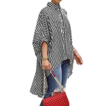 Mulheres Moda Enrole ponto tamborilar Longa Blusa Batwing manga comprida Hem Stripe Blusa Camisa Casual Tops soltos