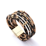 Mulheres Moda Leopard Impressão Liga fivela pulseira de couro magnético