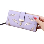 Mulheres Moda PU Zipper Buckle Longo Bolsa Suporte de cartão Folhas Hollowed Forma Wallet