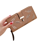 Mulheres Moda PU Zipper Buckle Longo Bolsa Suporte de cartão Folhas Hollowed Forma Wallet