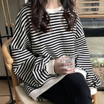 Amyove Lovely gift Mulheres Moda Quente soltas Stripe impressão de lã de manga longa com capuz