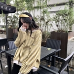 Mulheres Moda Quente soltas Stripe impressão de lã de manga longa com capuz