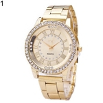 Mulheres Moda Rhinestone numerais romanos analógico Quartz Alloy relógio de pulso da banda