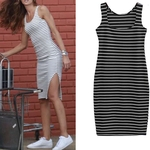 Mulheres Moda Sexy Magro Side Slit Stripe Casual Vest Vestido Bottoming